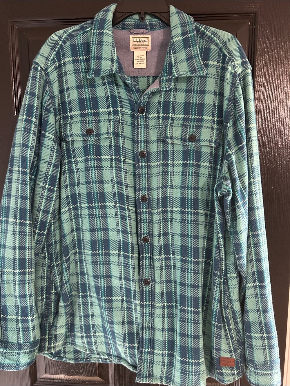 L.L. Bean Men's Teal and Navy Plaid Shirt Jacket